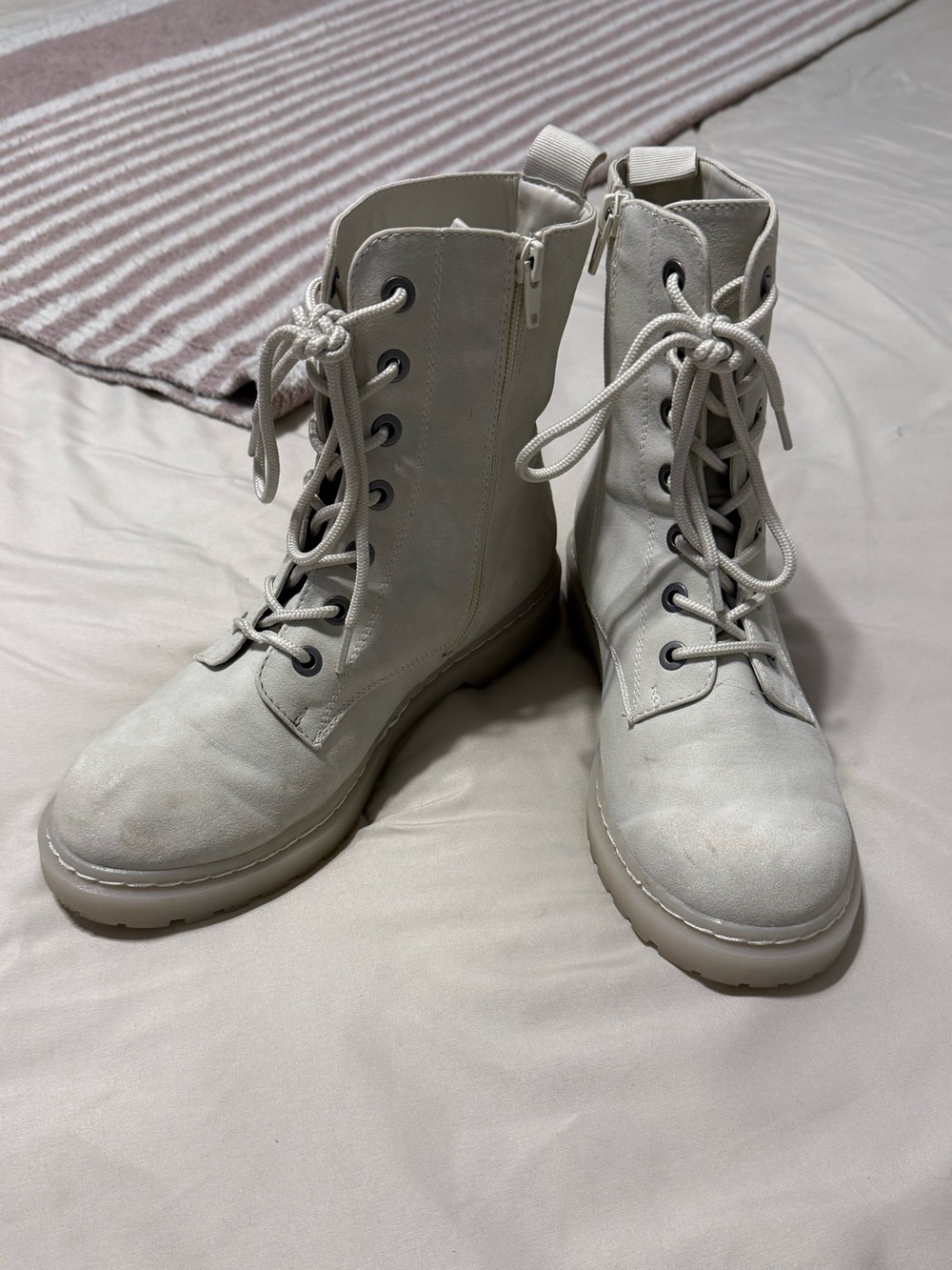 American Eagle Outfitters Cream Lace-Up Combat Boots